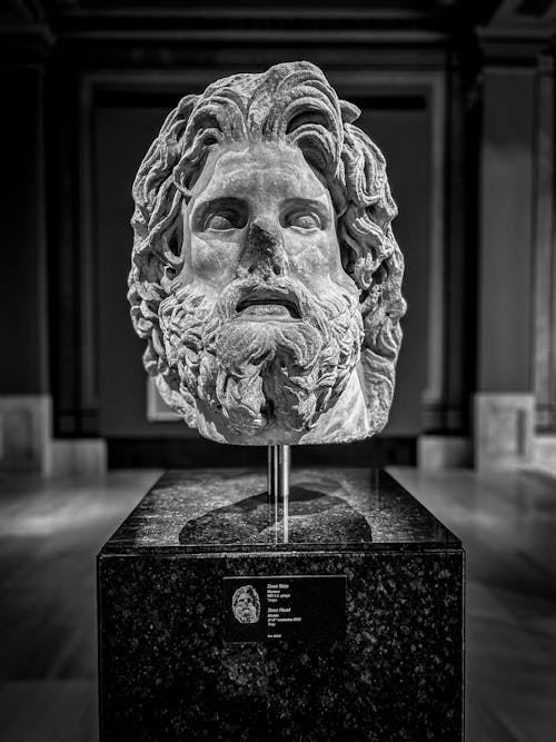 An Ancient Sculpture on Exhibition in Black and White