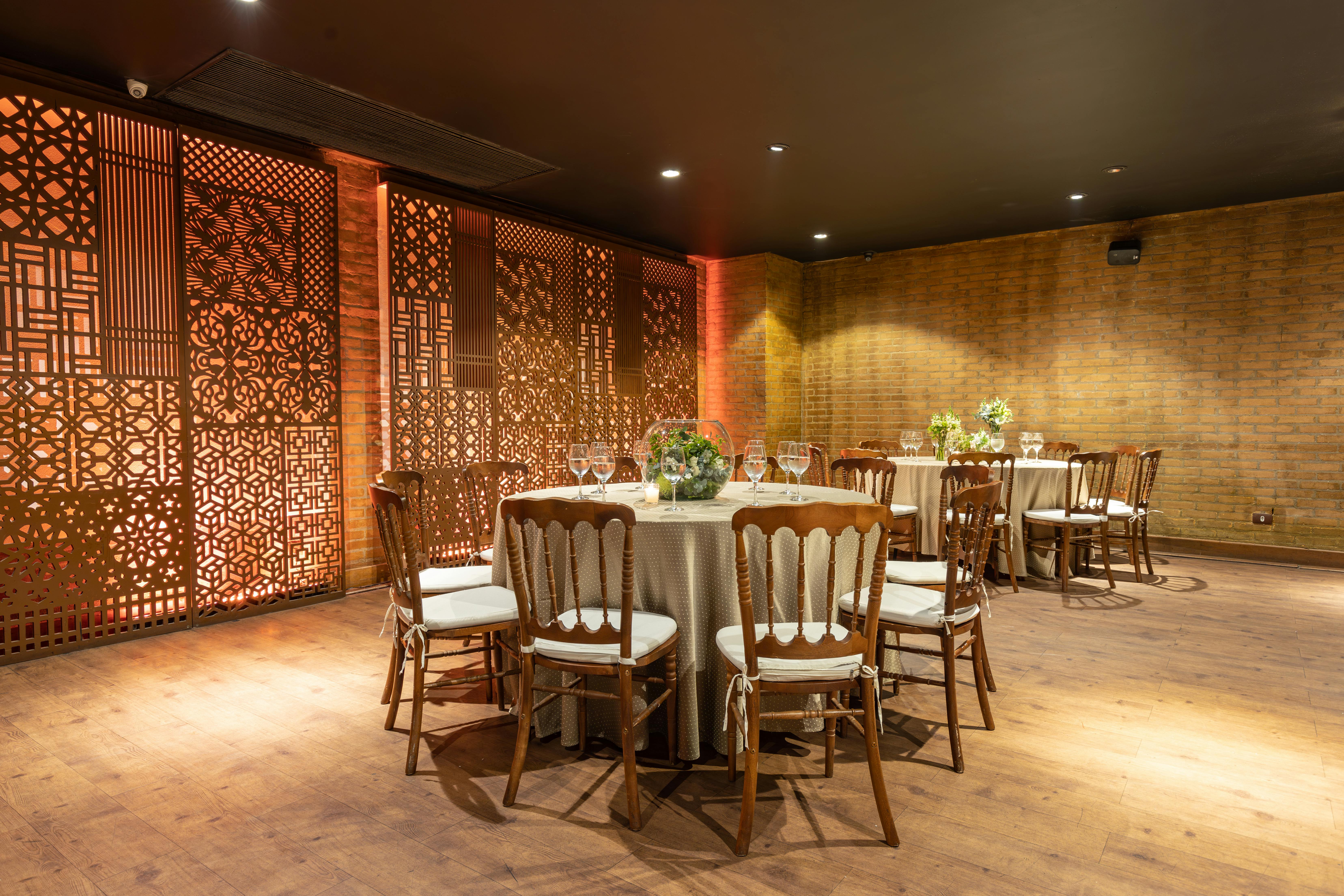 Free Lights over Tables and Chairs in Restaurant Stock Photo