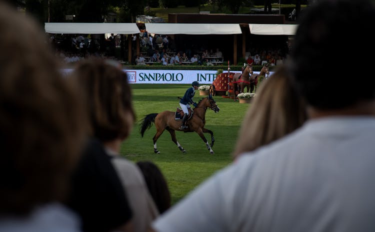 Jockey On Horse On Stadium