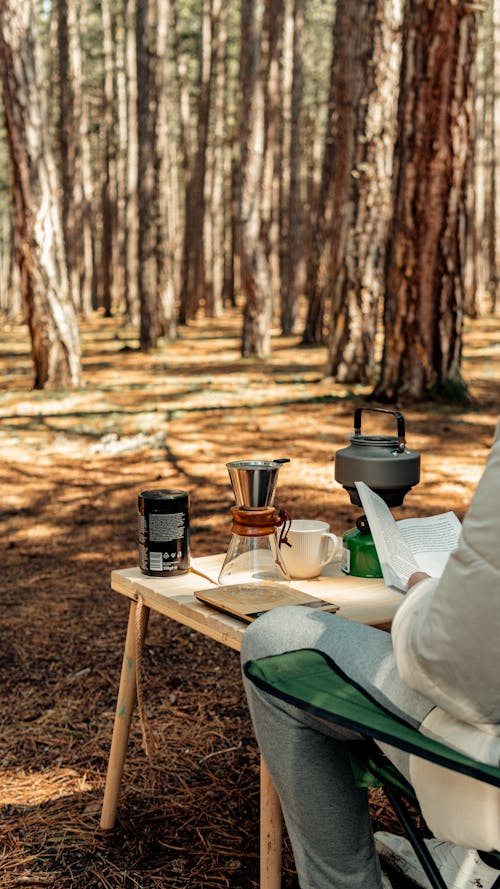 Person Sitting by Table in Forest