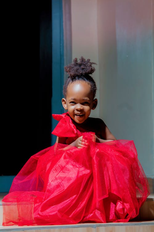 Girl in Elegant Red Dress