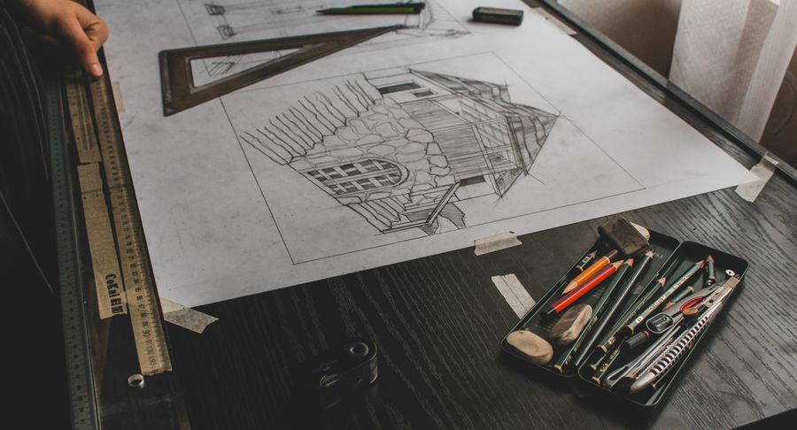 Architectural sketch and drafting tools for a conservatory design
