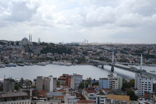 Drone Shot of Istanbul around Halic Bridge