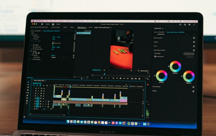 Editor working on a video editing timeline