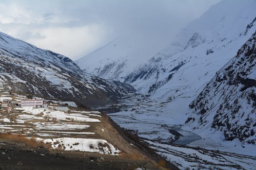 A stunning winter view of Lahul Valley, Himachal Pradesh, India, covered in snow.