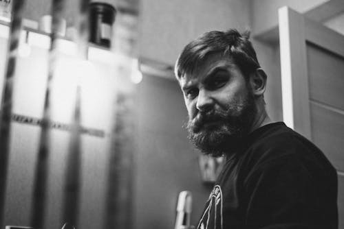 Free Black and White Picture of a Bearded Man  Stock Photo