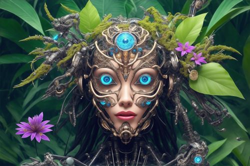 Free A captivating artificial intelligence robot face with a biomechanical aesthetic Stock Photo
