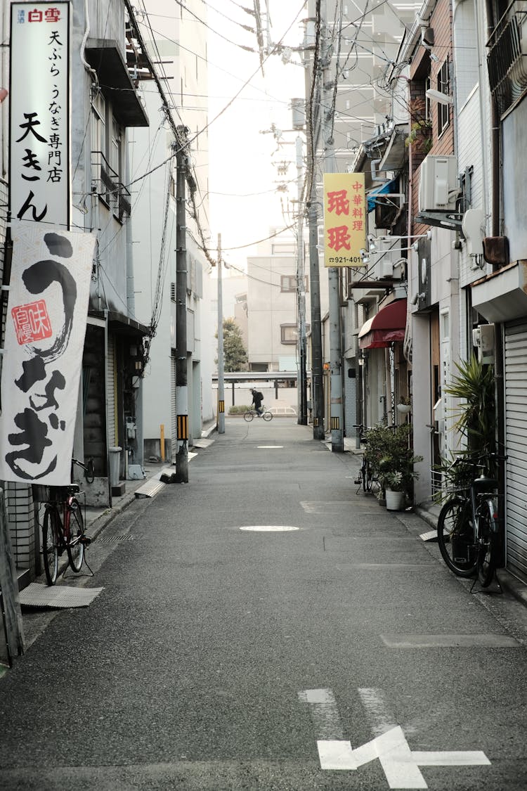 Signs In Narrow City Street