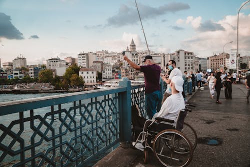 People Fishing on a Bridge in Istanbul 