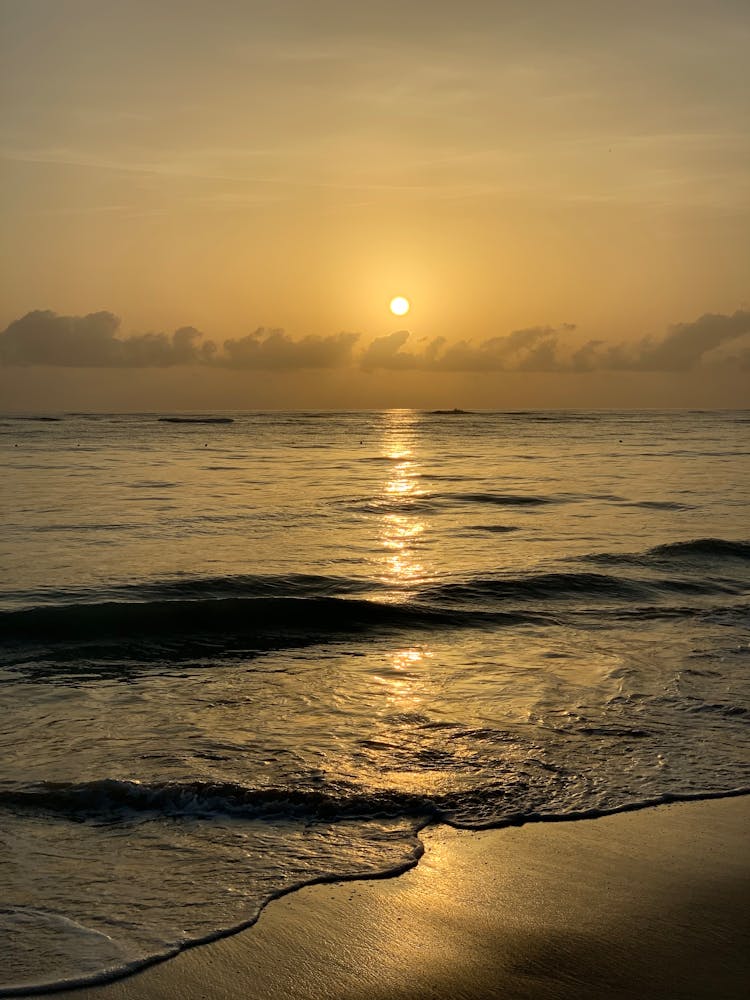 Waves On Sea Shore At Sunset