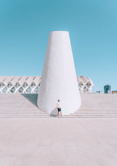 Explore the sleek lines and minimal design of Valencia's iconic City of Arts and Sciences.
