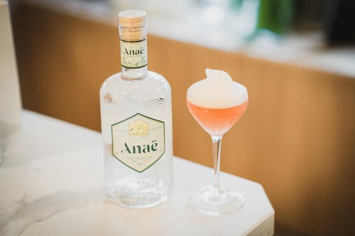Free Photo of a Bottle of Gin and a Glass of Cocktail Stock Photo