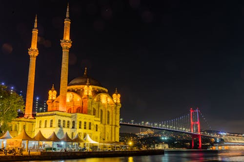 Night Photo of the Ortakoy Mosque in Istanbul, Turkey