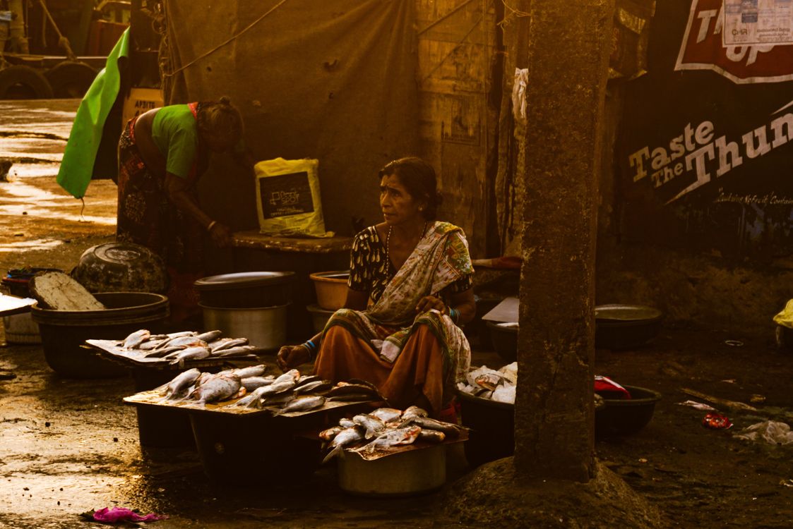 Free A woman sells fish at a rural market, highlighting everyday life and culture. Stock Photo
