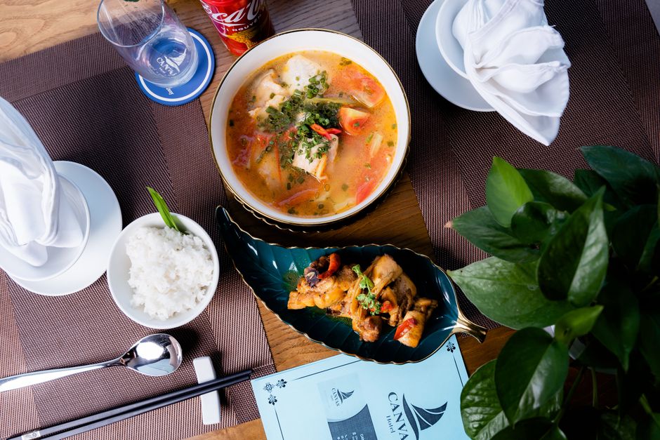 Chicken noodle soup with rice noodles