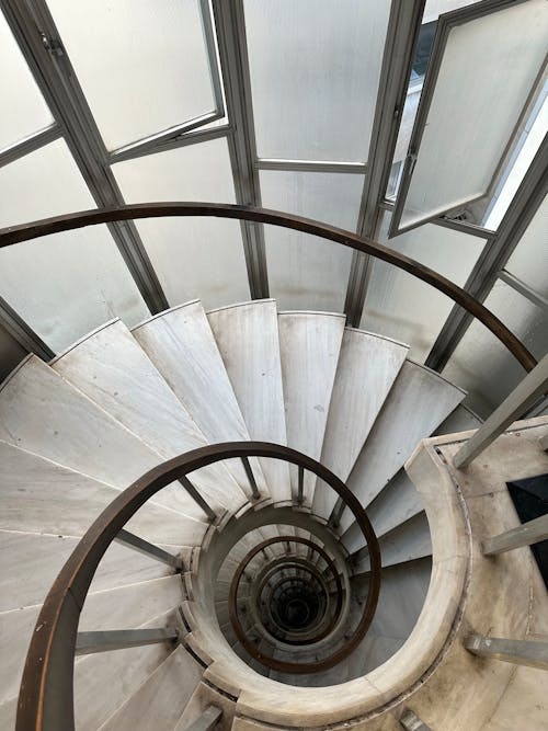 High Angle Shot of a Spiral Staircase 