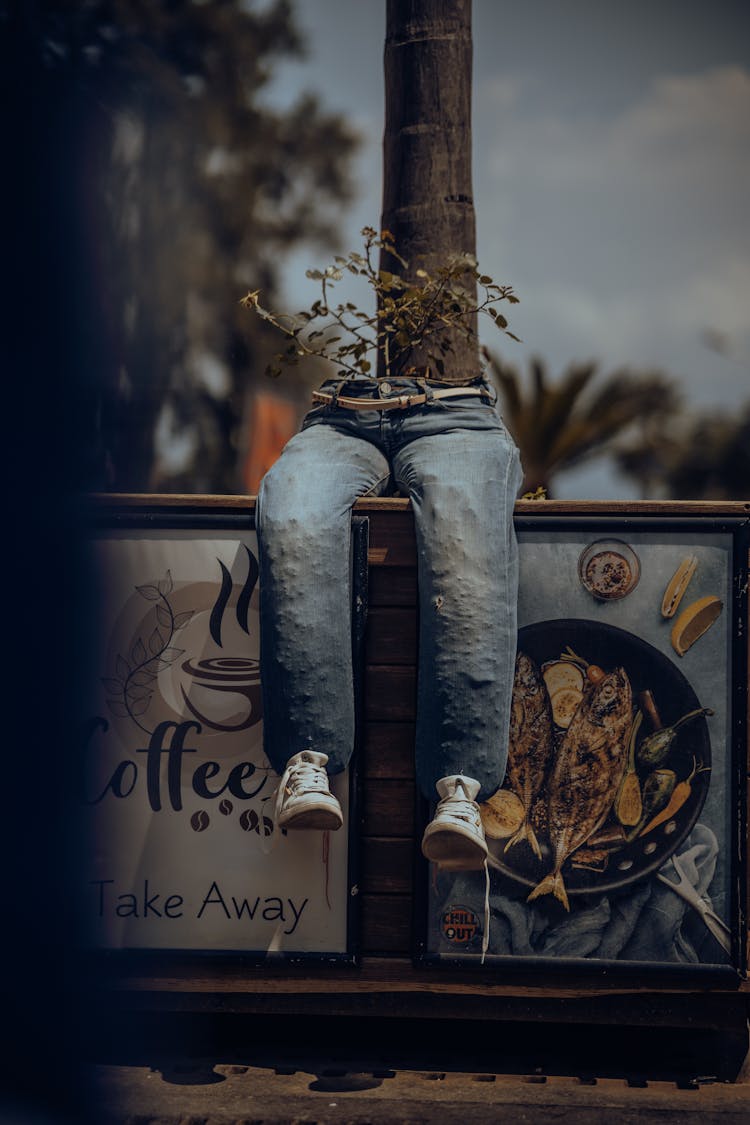 Stuffed Jeans On Cafe Commercial Sign