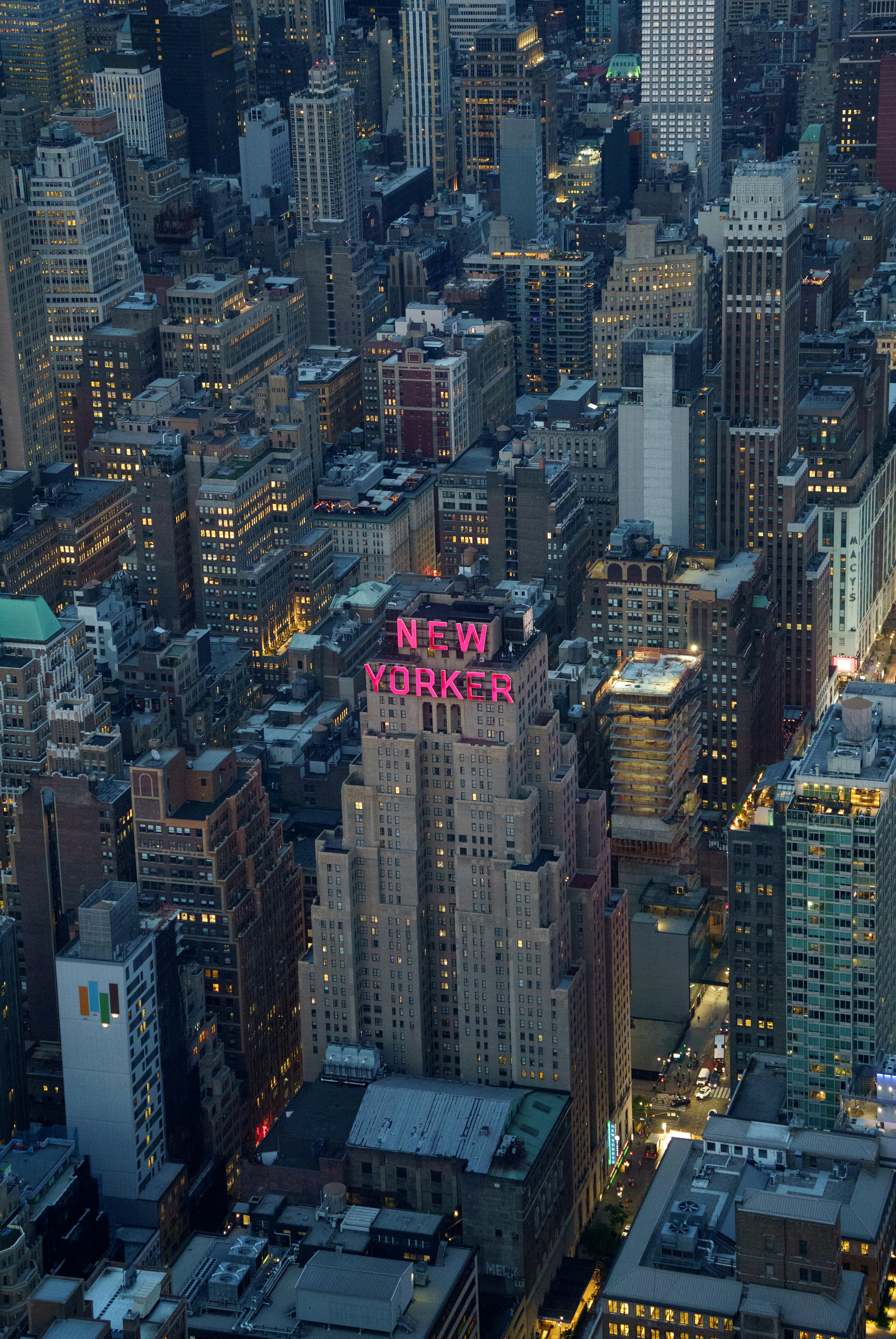 aerial view of the new yorker hotel in new york city new york usa
