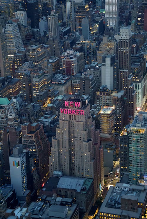 Free Aerial View of the New Yorker Hotel in New York City, New York, USA Stock Photo
