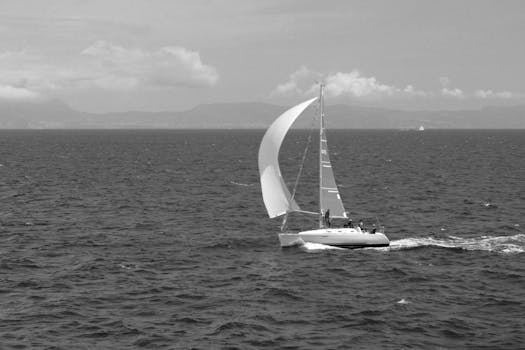 Elegant sailboat navigating the open sea, perfect for serene and adventurous landscapes.