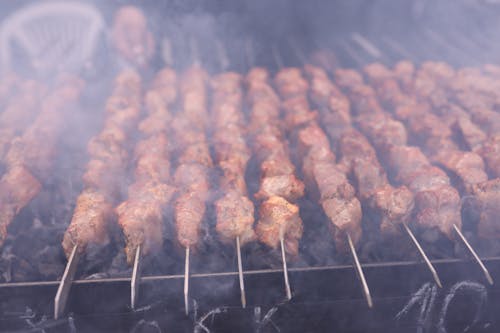 Close-up of Kebabs on the Grill 