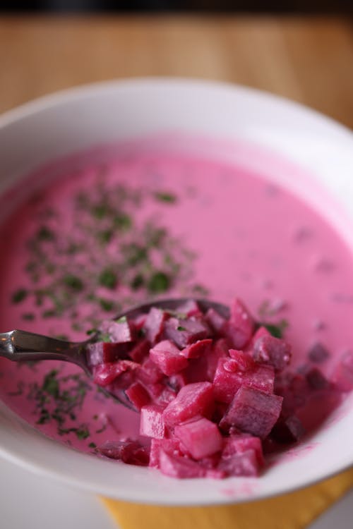 A Beetroot Soup in a White Bowl 
