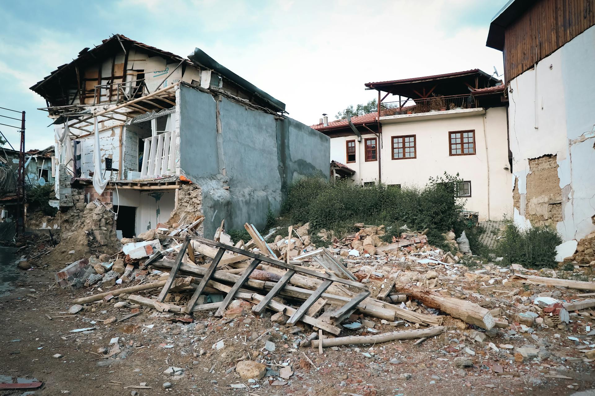 Destroyed Houses in Village in Turkey after Earthquake