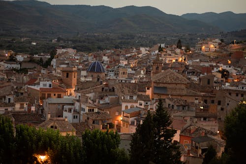 Aerial Panorama of City at Sunset