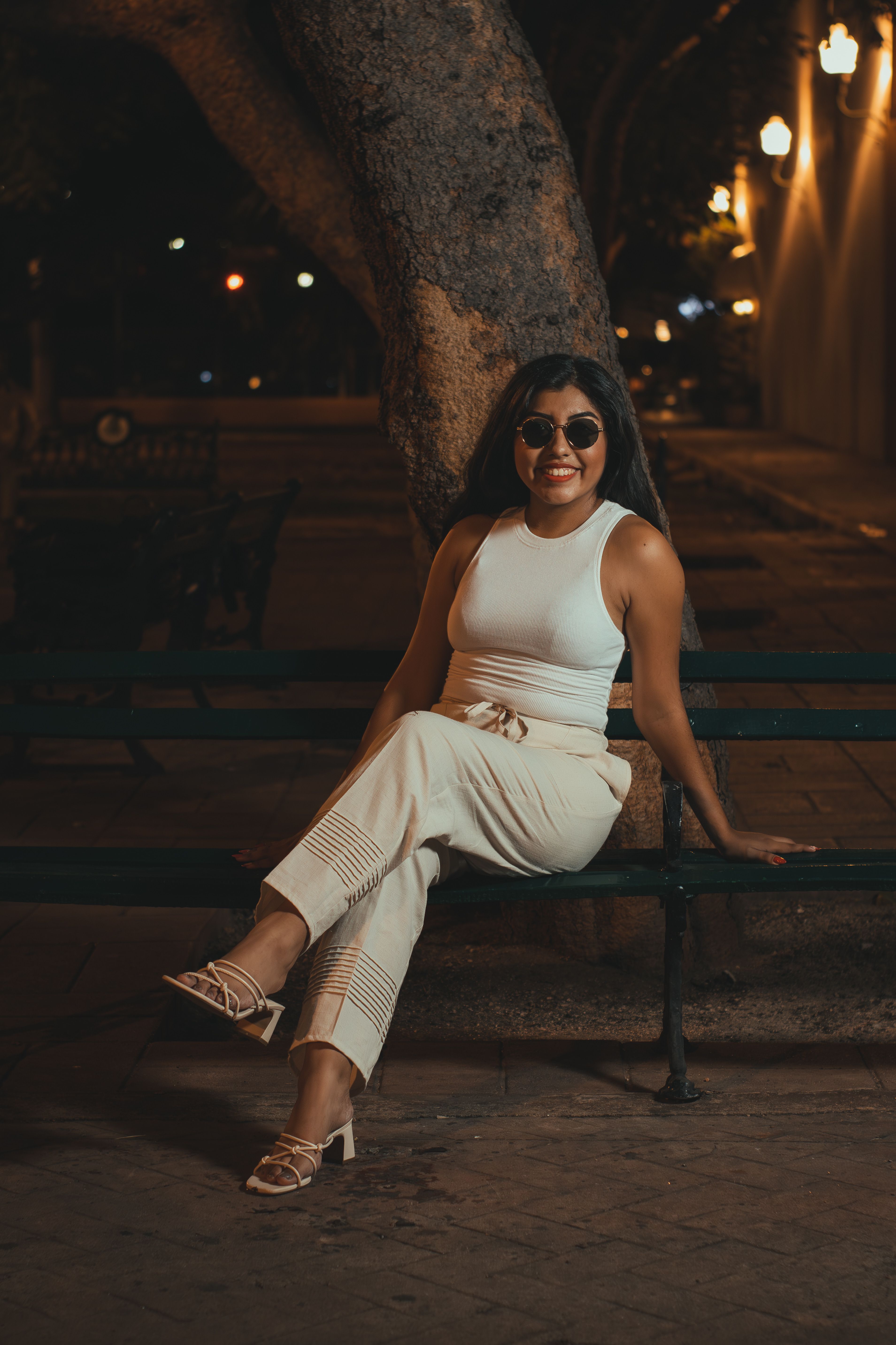 Woman Posing in White Clothes at Night · Free Stock Photo