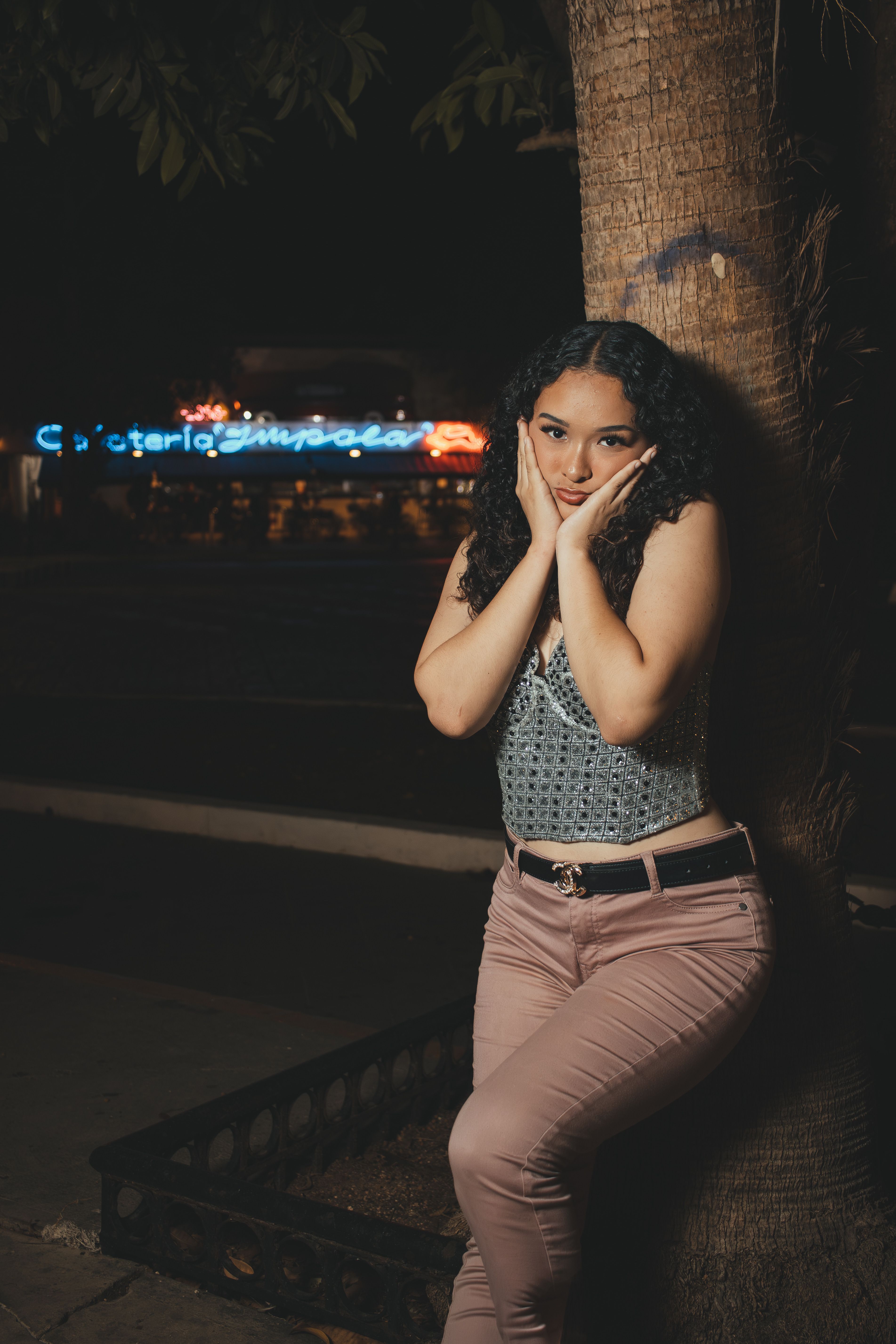 Woman Posing by Tree at Night · Free Stock Photo