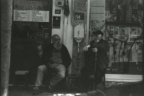 Elderly Men Sitting in Town in Turkey