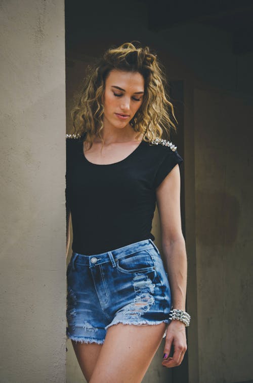 Blonde Woman Posing with Eyes Closed