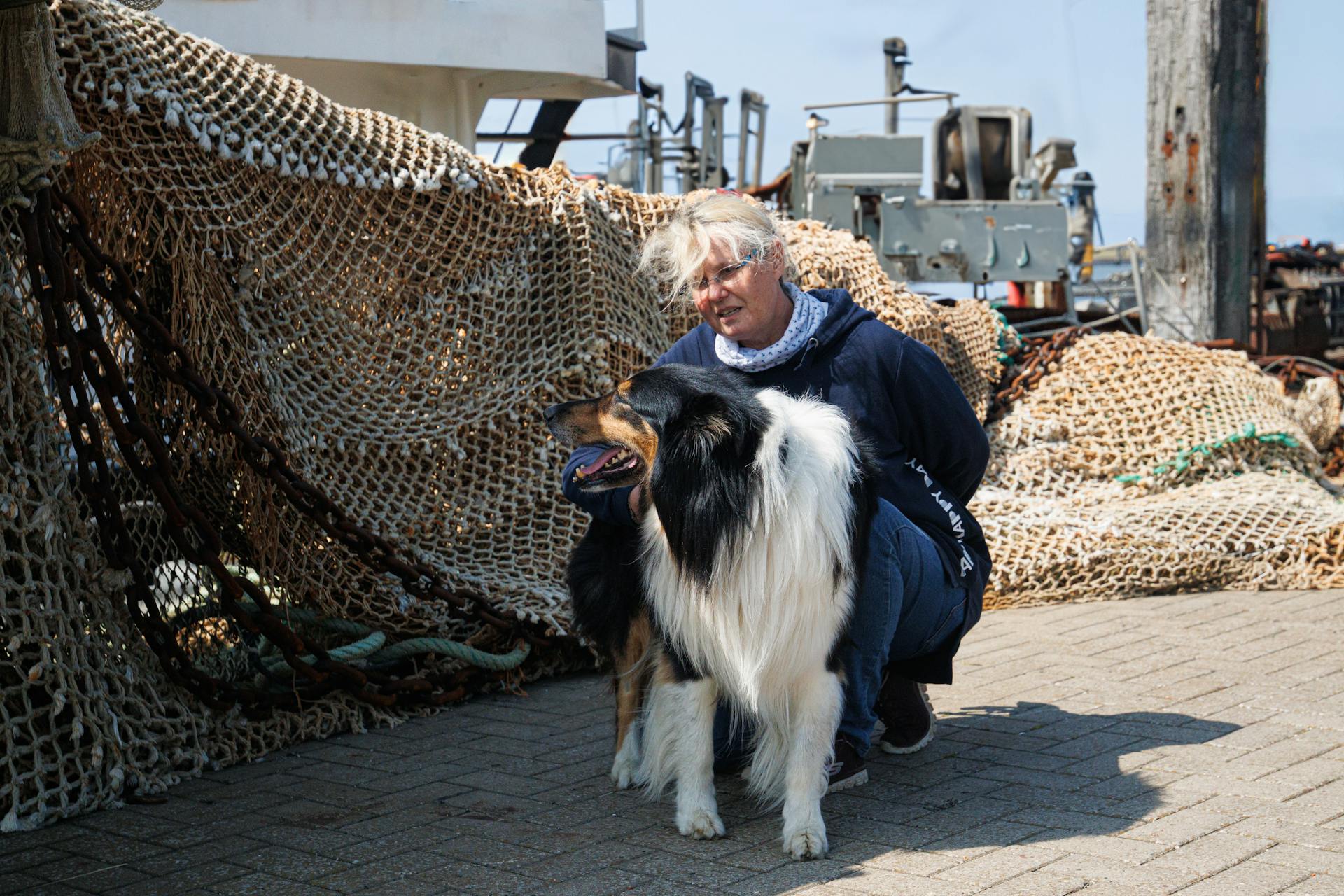 Woman with Rough Collie Dog