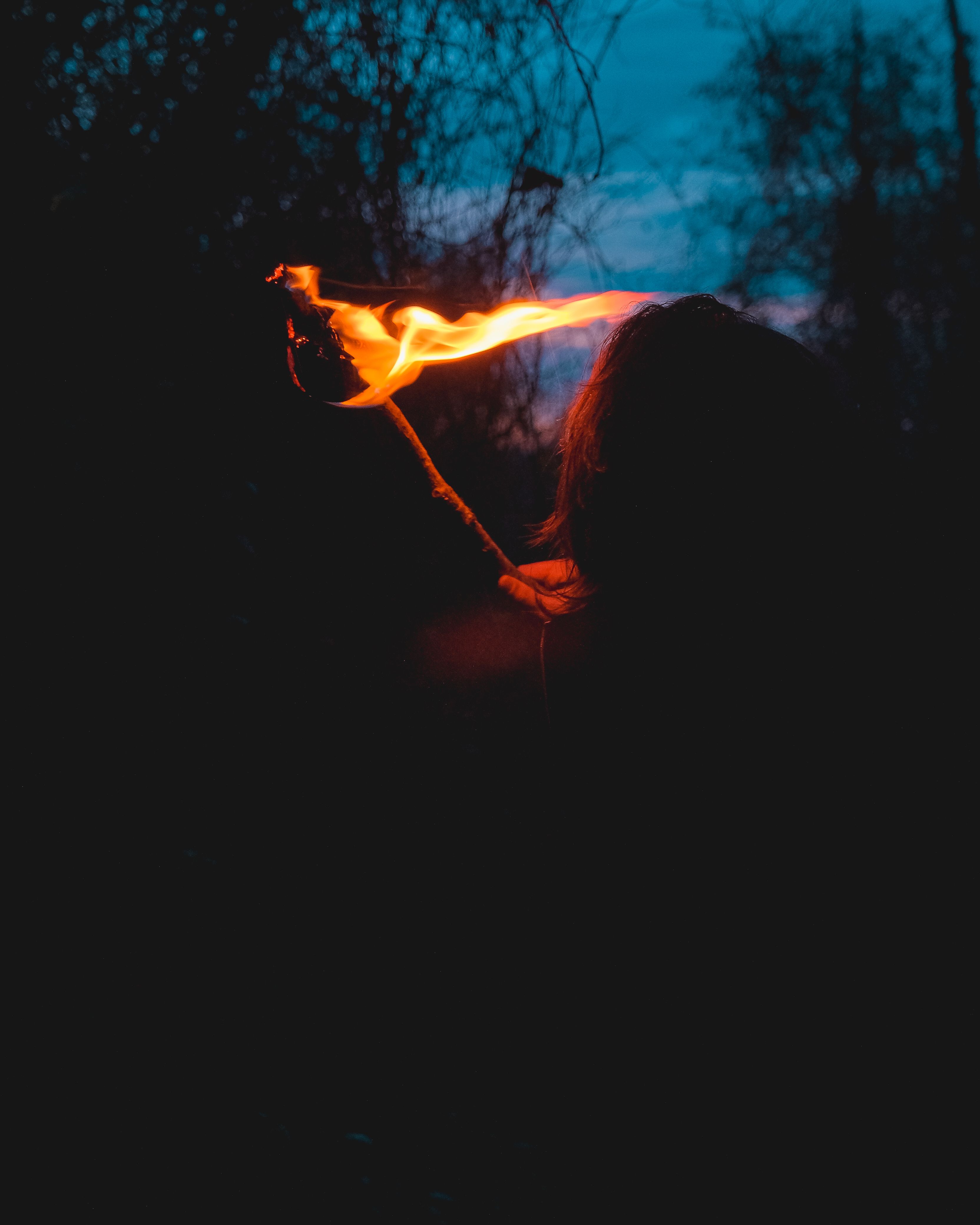 Person Holding Torch in Night Darkness · Free Stock Photo
