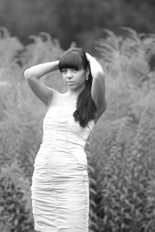 Brunette in White Dress