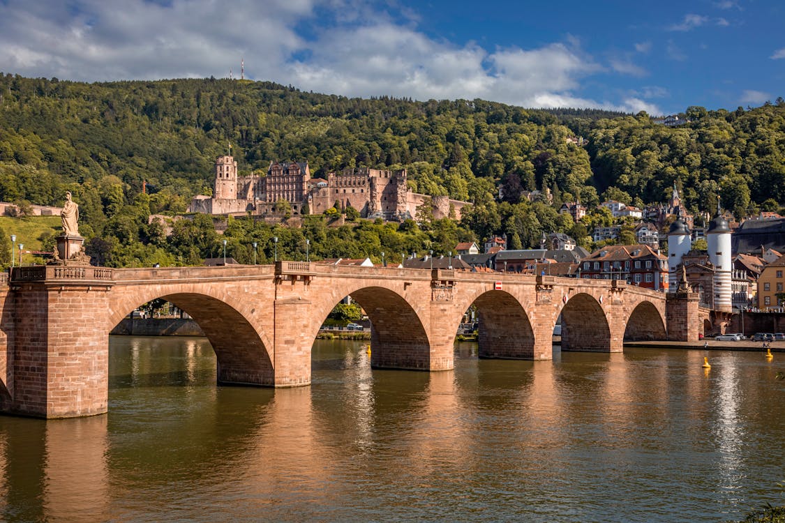 Free Heidelberg Old Bridge and Castle in Heidelberg, Germany Stock Photo