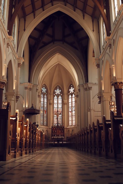 Free Interior view of a Gothic-style church in Jönköping, Sweden, showcasing ornate architecture. Stock Photo
