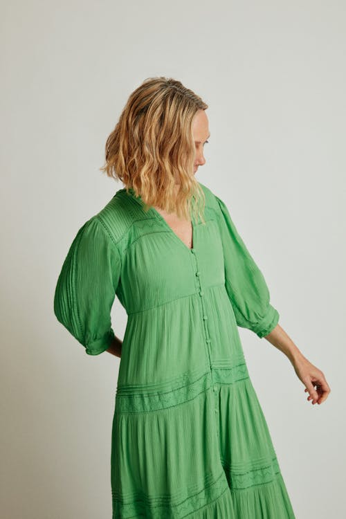 Model in a Long Green Dress