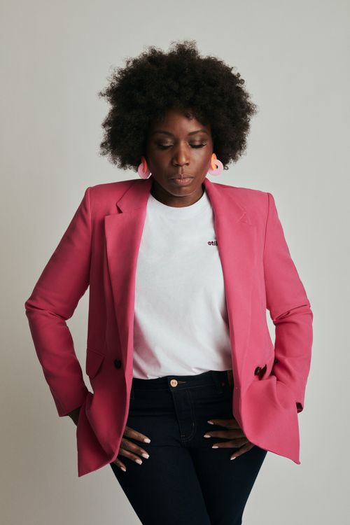 Pink Blazer and White Tee