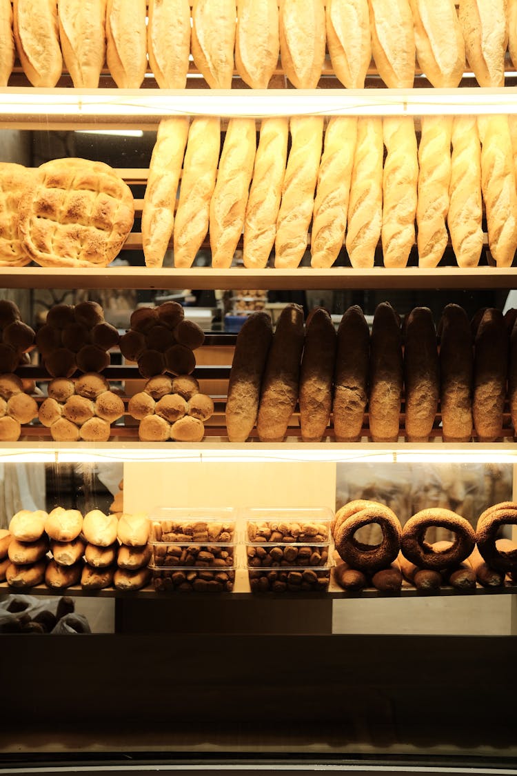 Shelves Of Bread In The Supermarket