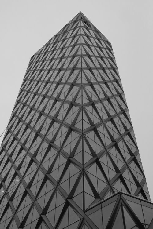 Free Modern geometric skyscraper design in Gothenburg, Sweden, captured with dramatic perspective. Stock Photo