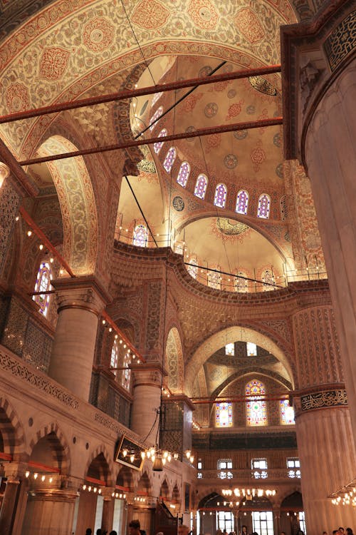 Ornamented Interior of Blue Mosque in Istanbul