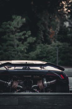 Rear view of a Lamborghini Huracan showing the engine and spoiler.