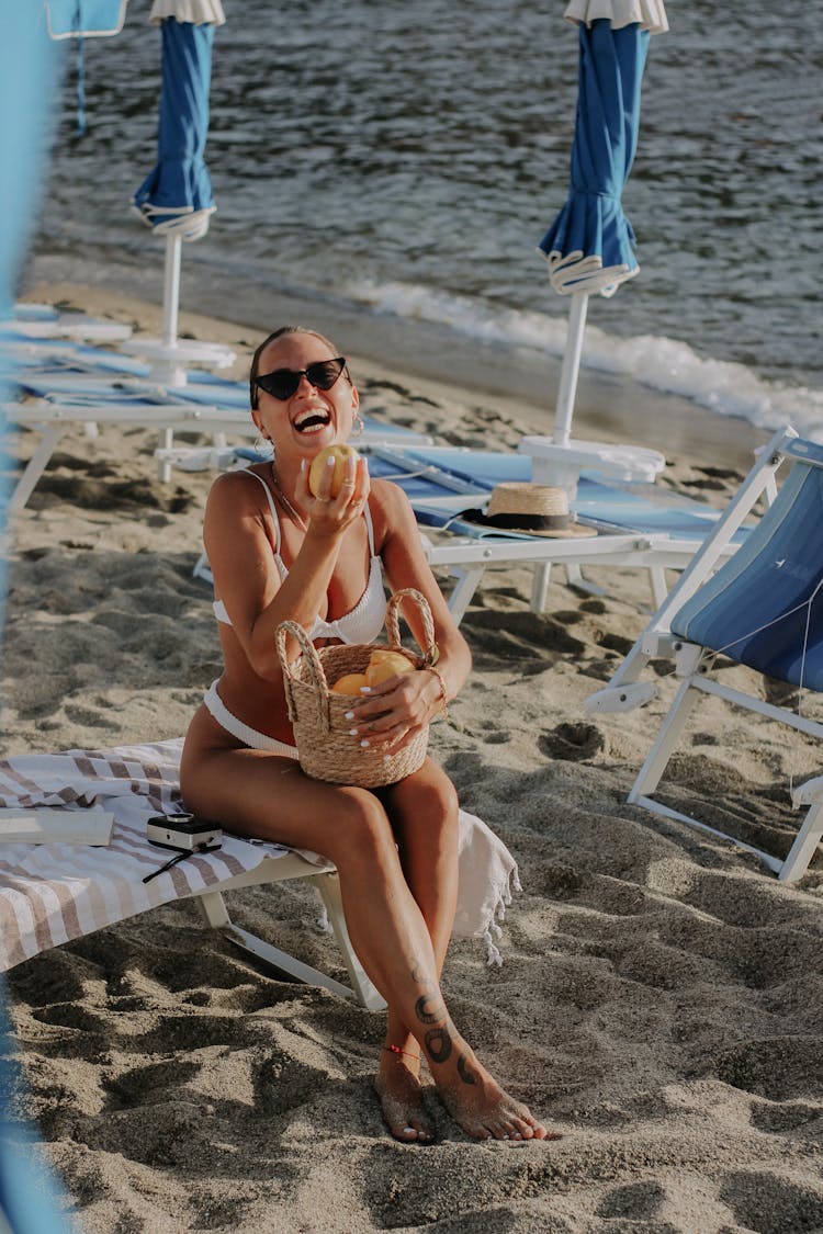 Laughing Woman At Beach