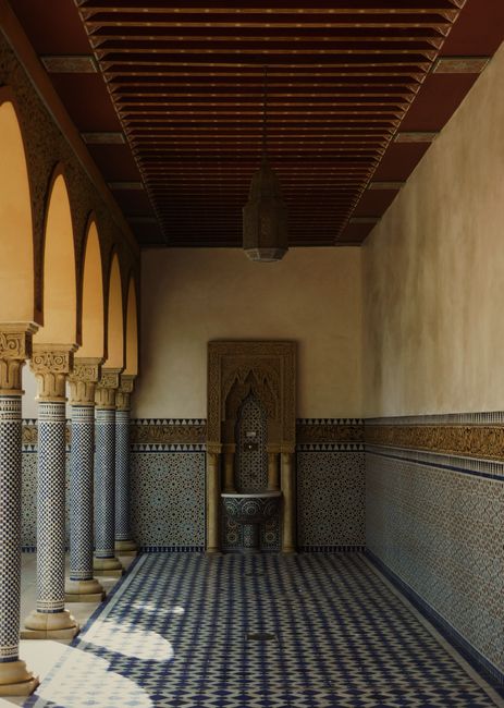 Stunning Moorish architecture featuring elegant arches and intricate tilework.