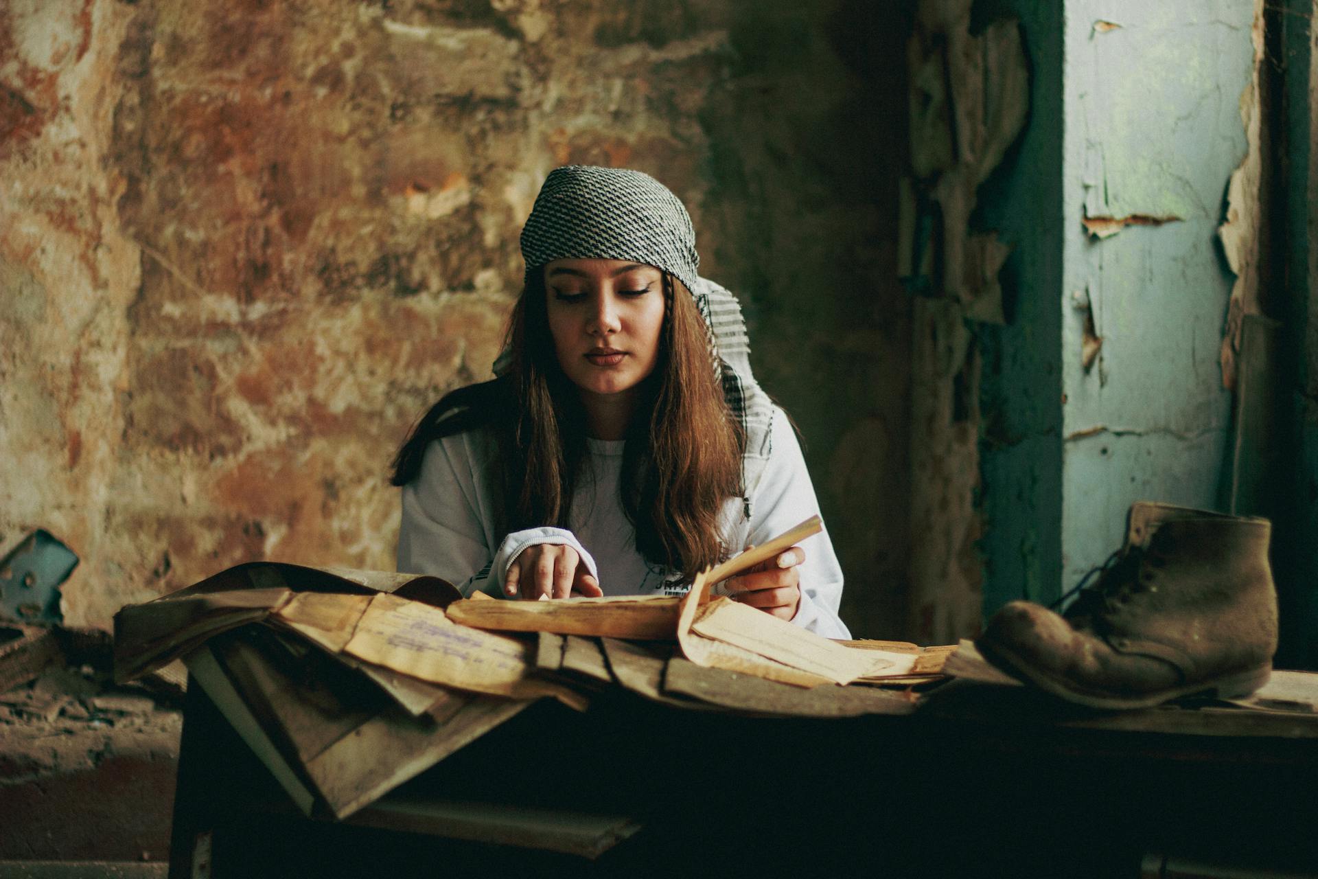 Woman with Old Documents