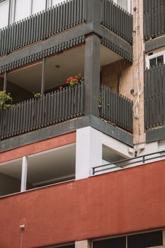 Close-up of modern apartment balconies in Valencia, showcasing urban architecture.