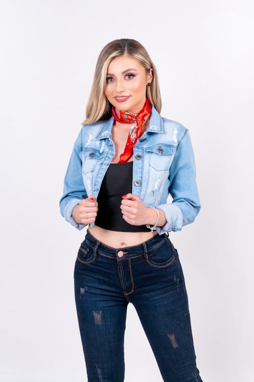 Pretty Woman in Denim Jacket and Jeans