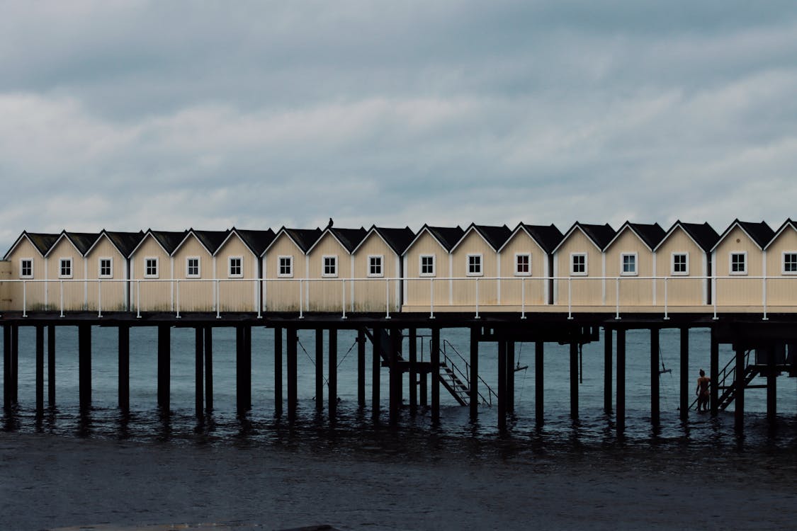 Beach Houses on Seashore in Helsingborg, Sweden