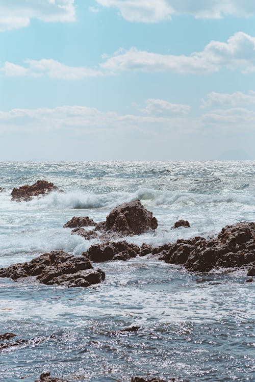 Waves Crushing on Rocks on Sea Shore